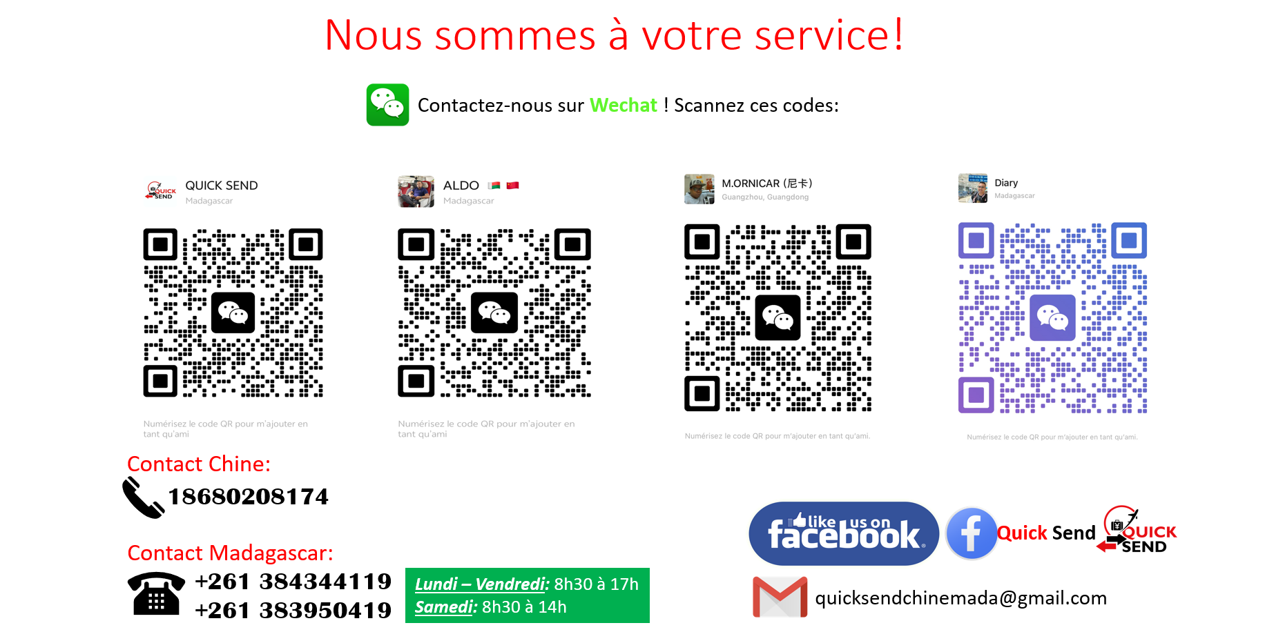 Quick Send tarif et type d'envoi